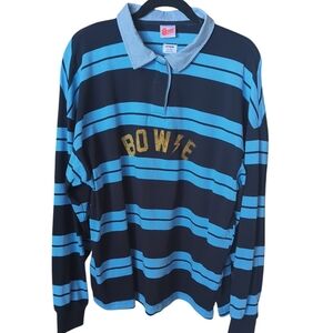 Bowie, David Bowie, Black And Blue Striped Rugby Shirt. Xl